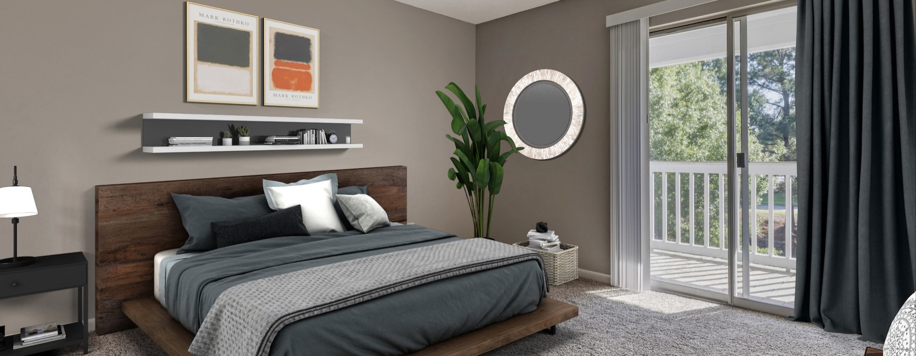Bedroom with natural lighting and high ceilings