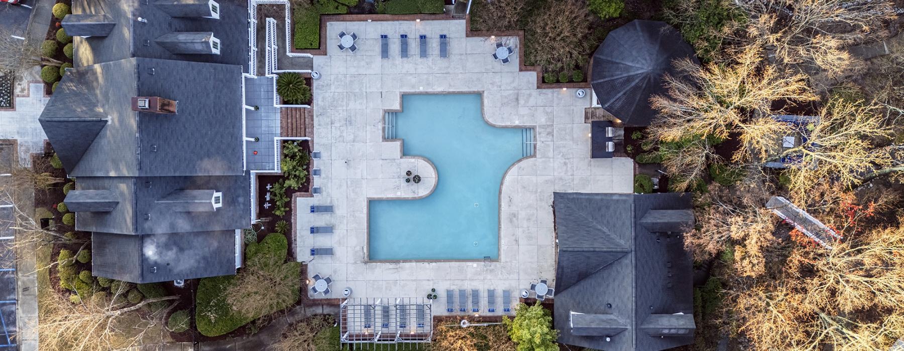 a large building with a blue sign